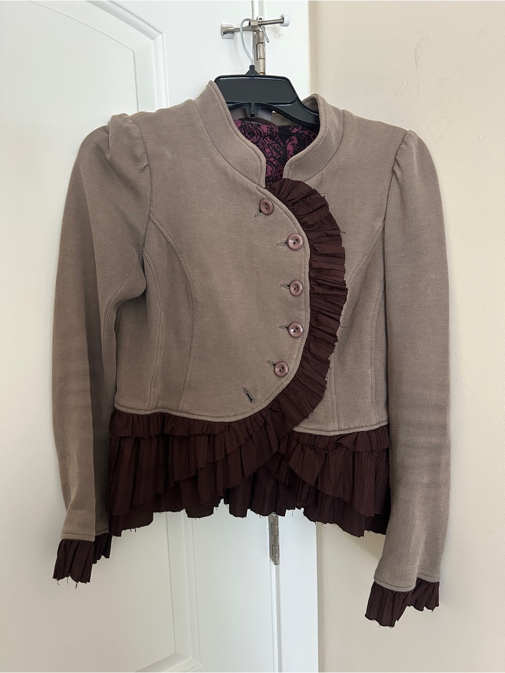 Taupe Ruffle-Trim Blazer Jacket - Women's